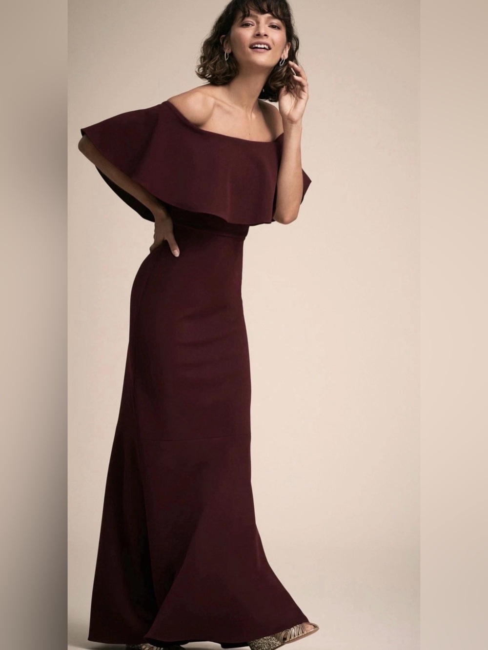 Anthropologie BHLDN Women’s XS Dara Dress Burgundy Wedding Bridesmaid Long Gown